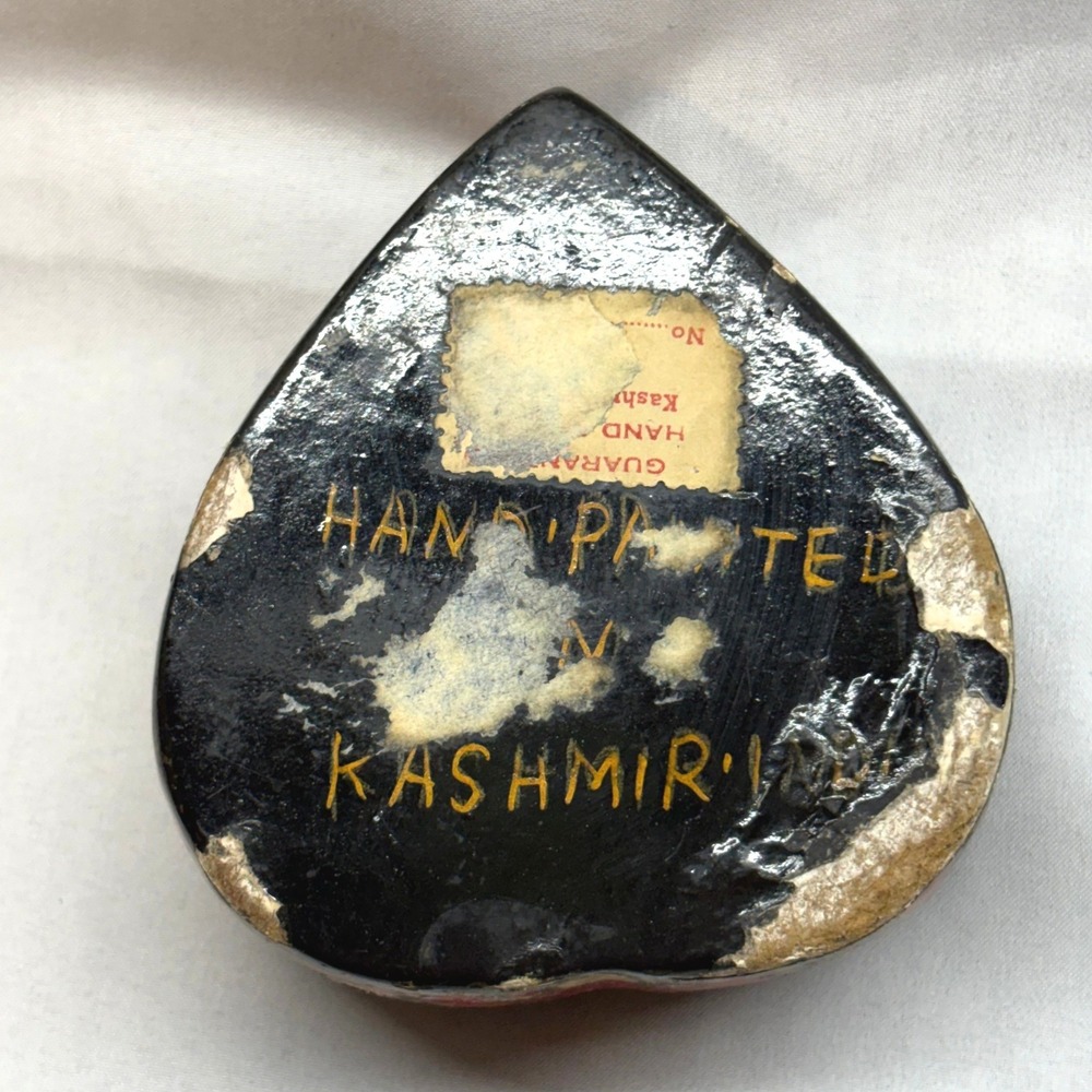 Kashmir Trinket Box Unisex Small Multicolor Good Hand Painted Heart Floral - Picture 2 of 9